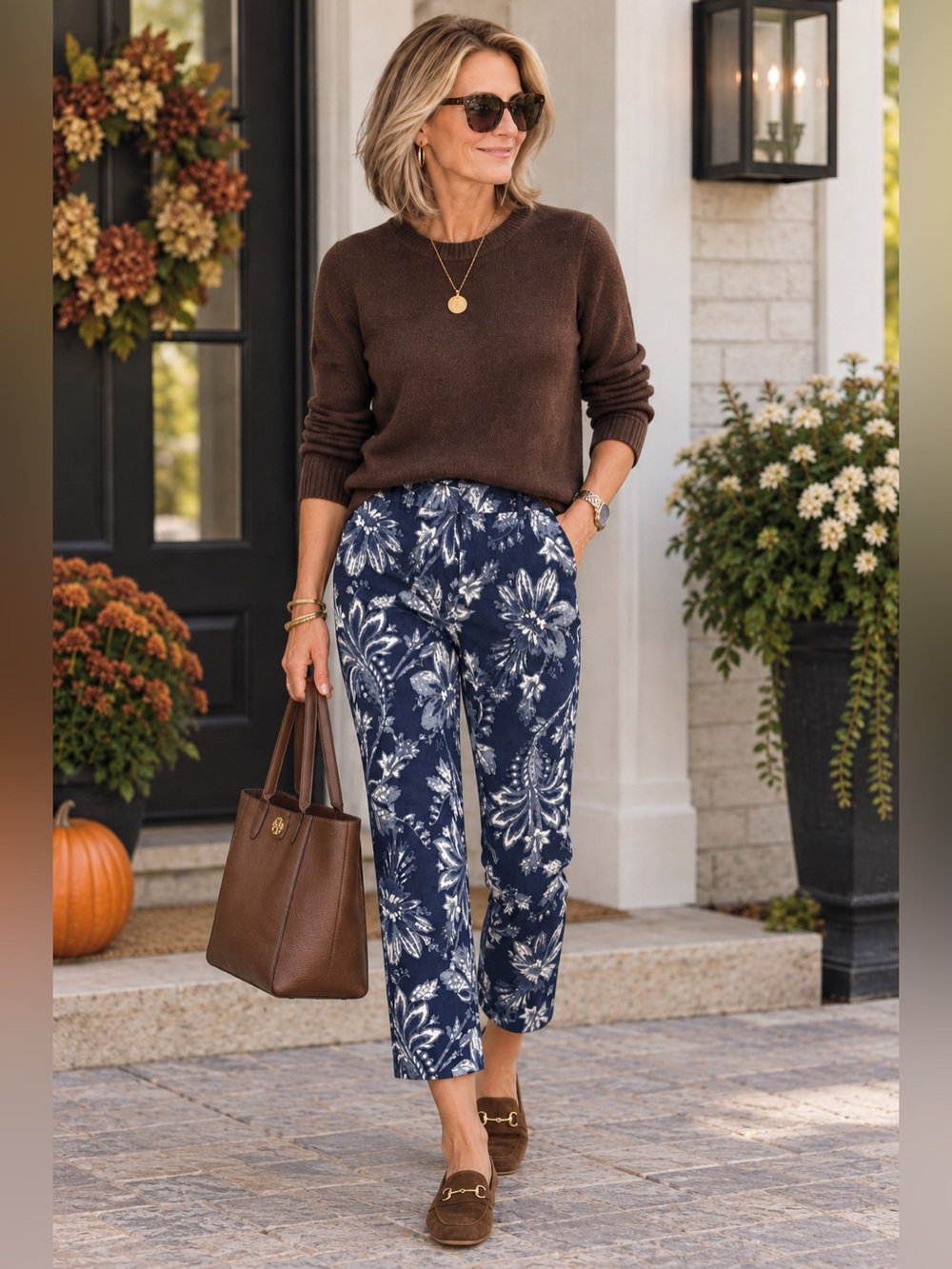 Lauren Ralph Lauren Navy Floral Crop Pants Size 8 High Rise Vintage 90s